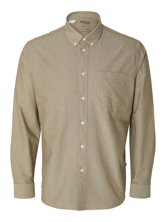 Selected Reg Rick Oxford Shirt - Dark Earth/Pure Cashmere